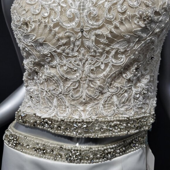 NWT~$1095~MON CHERI~SZ 6~IVORY TWO PIECE EMBELLISHED CROP TOP WEDDING DRESS - Picture 3 of 16